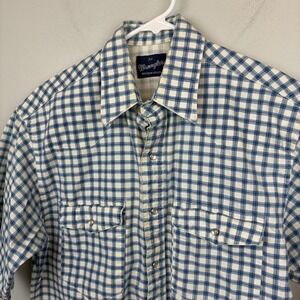 Vintage Wrangler Shirt Mens Medium Blue Western Pearl Snap Short Sleeve 80s